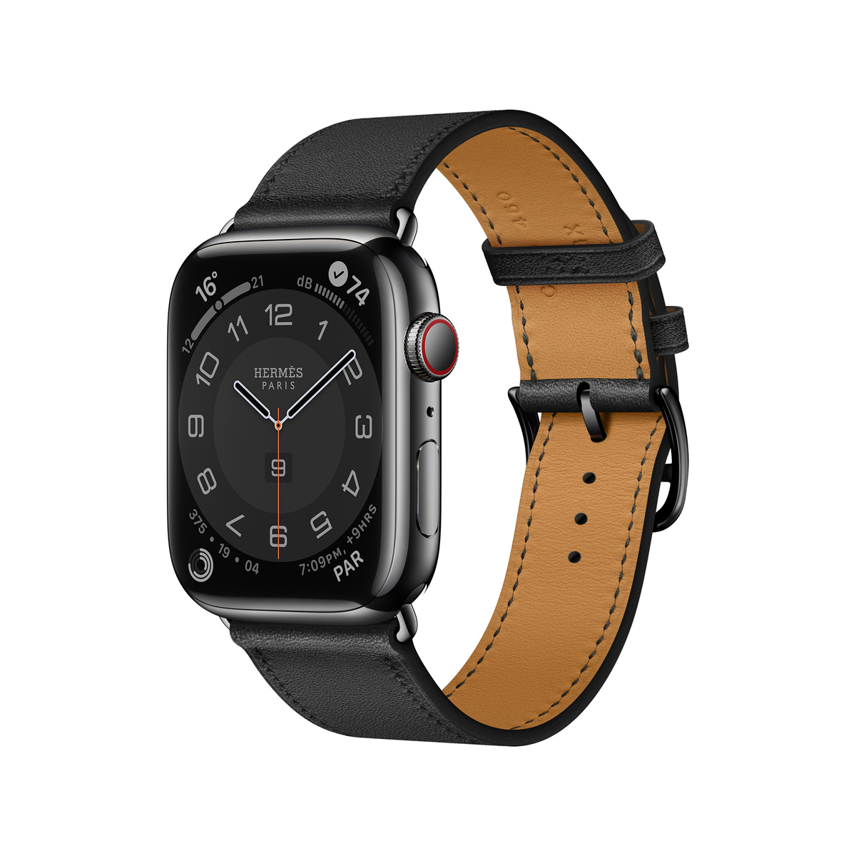 Apple Watch Hermès Series 7 GPS + Cellular, 45mm Space Black Stainless Steel Case with Noir Single Tour
